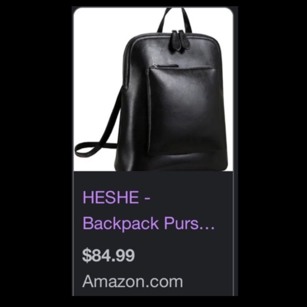 Heshe Sleek Black Leather Backpack